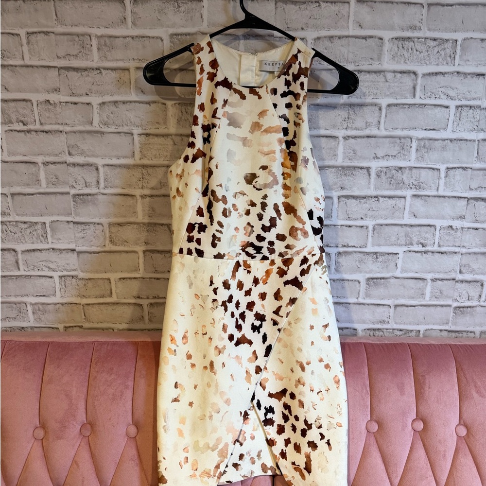 Elegant Cream and Brown Patterned Dress